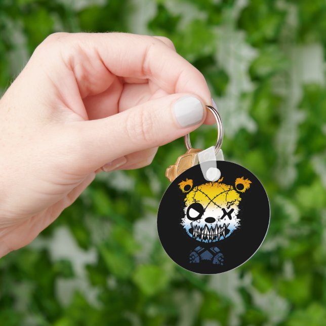 Goth AroAce Pride Flag farbiger Bär Schlüsselanhänger (Hand)