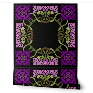 Goth Art Nouveau Rose und Dahlia Purples Tapete