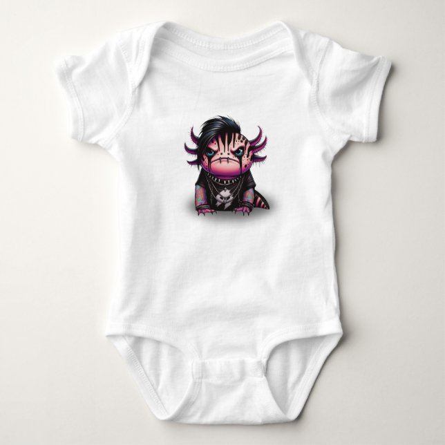 Goth Axolotl One-sie, Baby Bodysuit Strampler (Vorderseite)