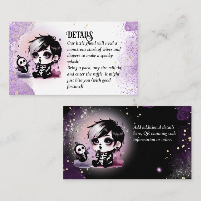 Goth Baby Boy Dusche Lila Black Diaper Raffle Begleitkarte (Vorne/Hinten)