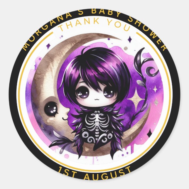 Goth Baby Boy Dusche von Crow Vielen Dank Runder Aufkleber (Vorderseite)