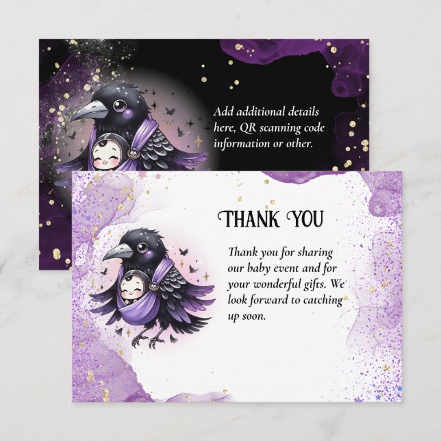 Goth Baby Boy Girl Dusche Lila Black Danke (Vorne/Hinten)