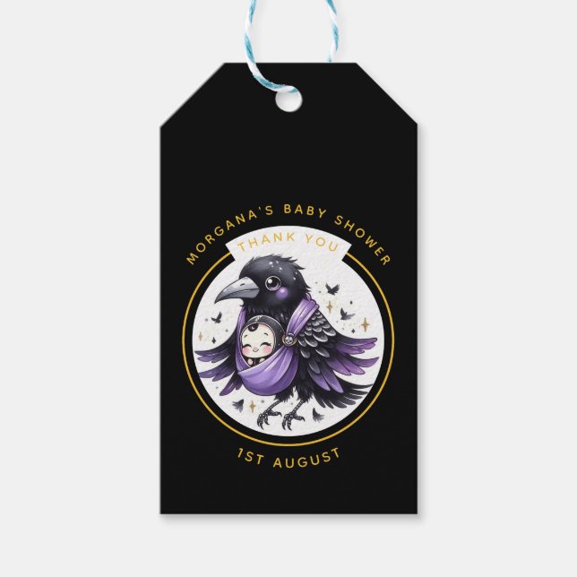 Goth Baby Boy oder Girl Shower Crow Vielen Dank Geschenkanhänger (Vorderseite)