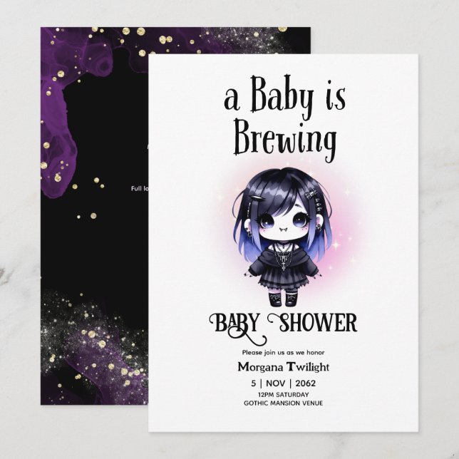 Goth Baby Girl brächt Vampire Bat Gothic Einladung (Vorne/Hinten)