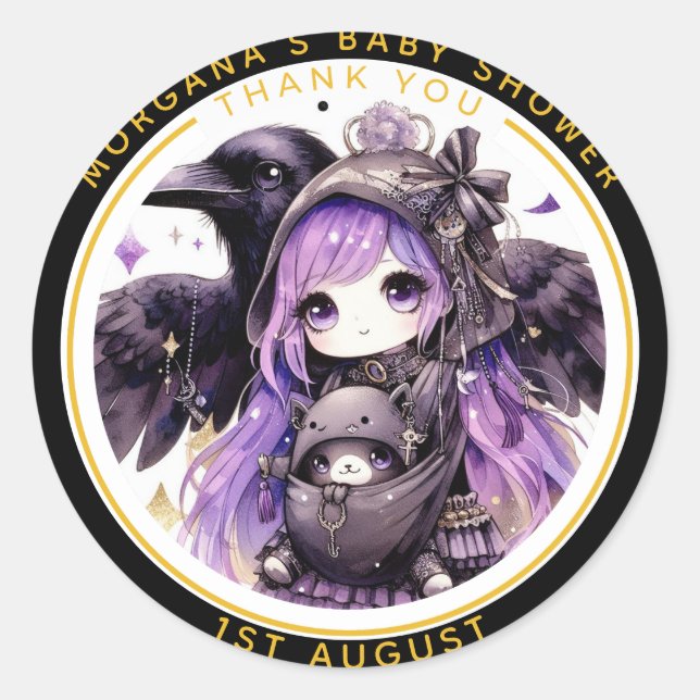 Goth Baby Girl Dusche von Crow Vielen Dank Runder Aufkleber (Vorderseite)