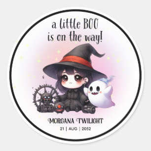 Goth Baby Girl Witch Little Boo on Way Runder Aufkleber