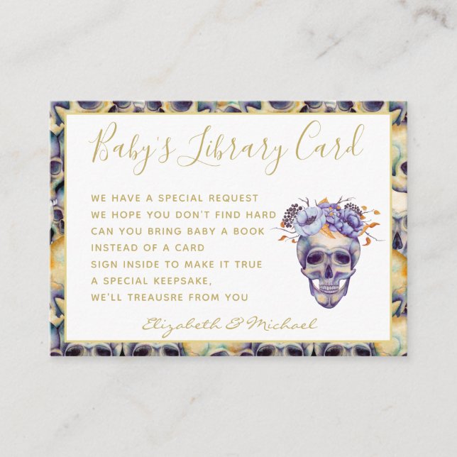 Goth Baby Library Book Request Skulls Halloween Begleitkarte (Vorderseite)