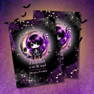 Goth Baby Shower Skeleton Crow Moonlight Einladung