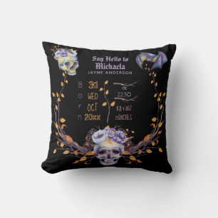 GOTH Baby Stats Skulls Lila Black Halloween Girl Kissen