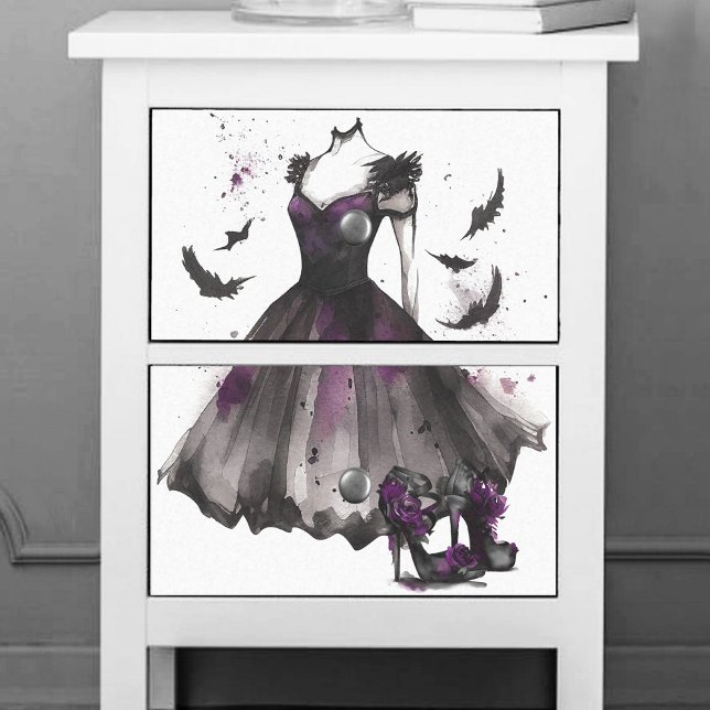Goth Bat Fashion | Lila graue Kleidung High Heels Seidenpapier (Von Creator hochgeladen)