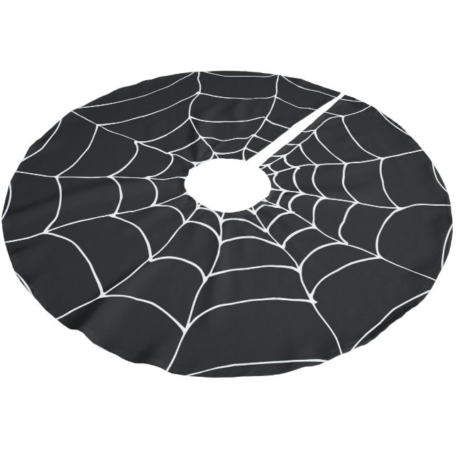 Goth Black and White Spiders Web Cobweb Weihnachte Polyester Weihnachtsbaumdecke (Schrägansicht)