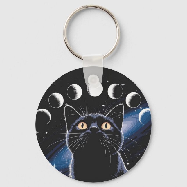 Goth Black Cat, Goth Gift, Hexenhour Black Cat Schlüsselanhänger (Vorderseite)