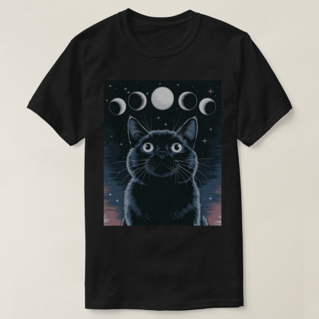 Goth Black Cat, Goth Gift, Hexenhour Black Cat T-Shirt (Design vorne)