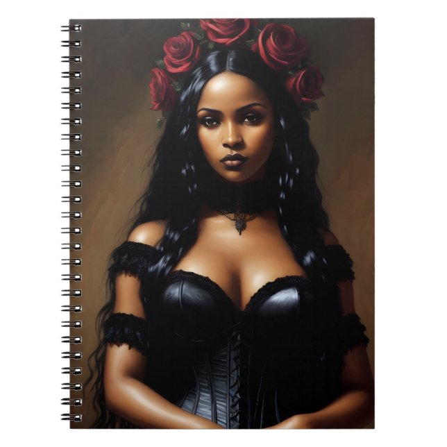 Goth Black Girl Rote Rosen Malerei Notizblock (Vorderseite)
