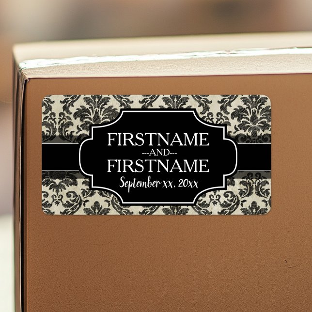 Goth Black Lace and Parchment Hochzeit Jahrestag Adressaufkleber (Custom Label with Wedding Bride and Groom)