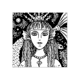GOTH BLACK MEER MERMAID, FANTASY RUBBER BRIEFMARKE GUMMISTEMPEL