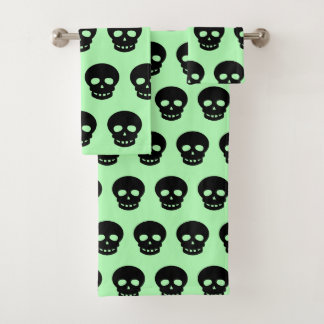 Goth Black Mint Green Skull Muster dekorativ Badhandtuch Set