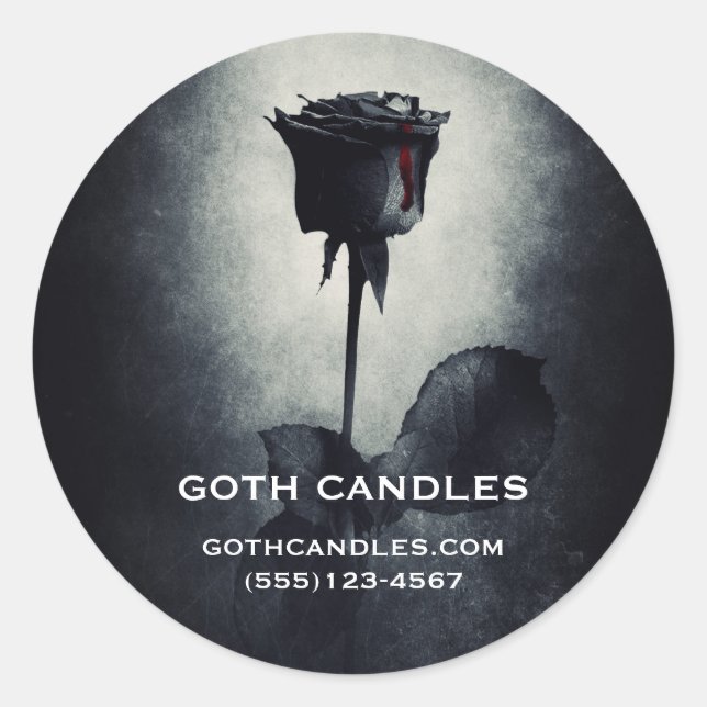 Goth Black Rose Dripping Blood Macabre Business Runder Aufkleber (Vorderseite)