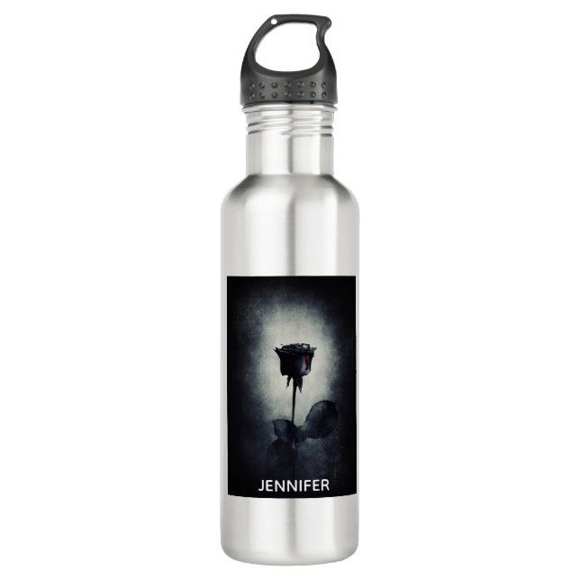 Goth Black Rose Dripping Blood Macabre Edelstahlflasche (Vorderseite)