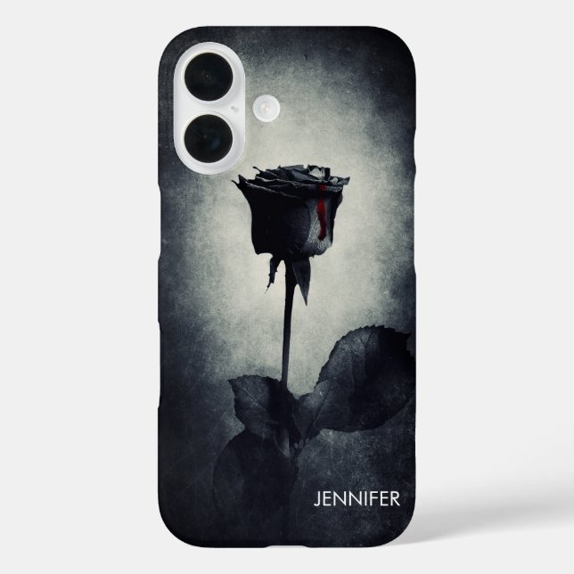 Goth Black Rose Dripping Blood Macabre iPhone 16 Hülle (Rückseite)