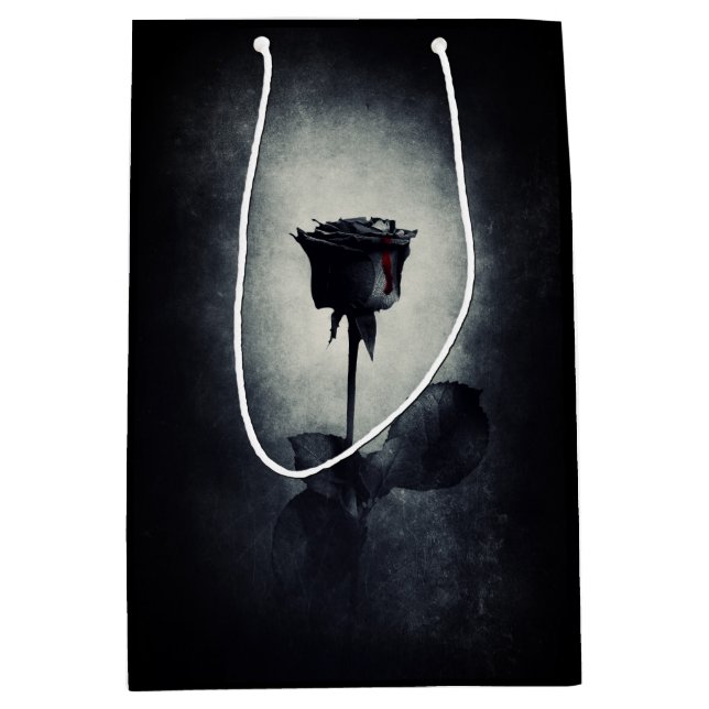 Goth Black Rose Dripping Blood Macabre Mittlere Geschenktüte (Vorderseite)