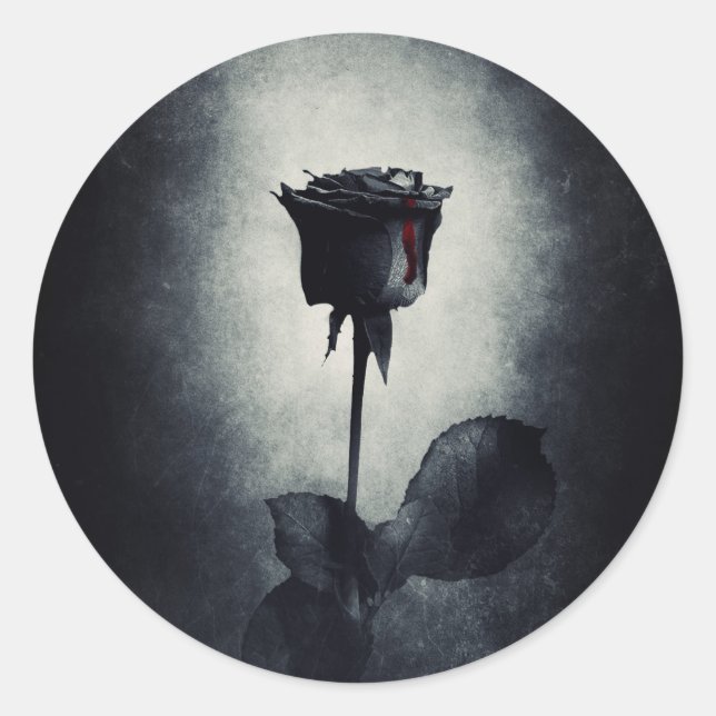 Goth Black Rose Dripping Blood Macabre Runder Aufkleber (Vorderseite)