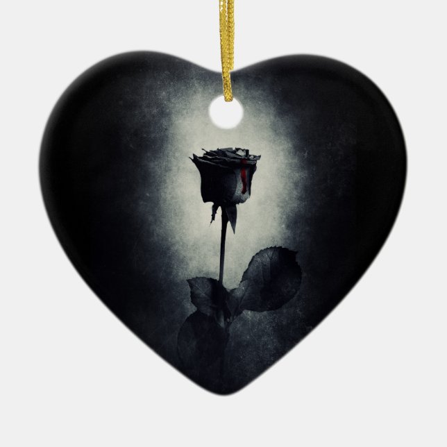 Goth Black Rose Dripping Blood Macabre Wedding Keramik Ornament (Vorne)