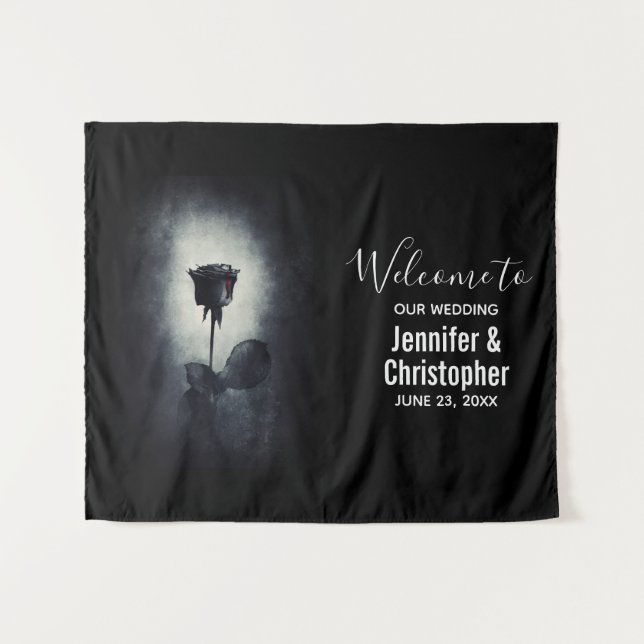 Goth Black Rose Dripping Blood Macabre Wedding Wandteppich (Vorderseite (Horizontal))
