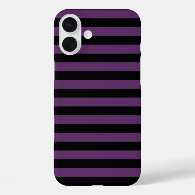 Goth Black und Lila Stripes iPhone 16 Plus Hülle (Rückseite)