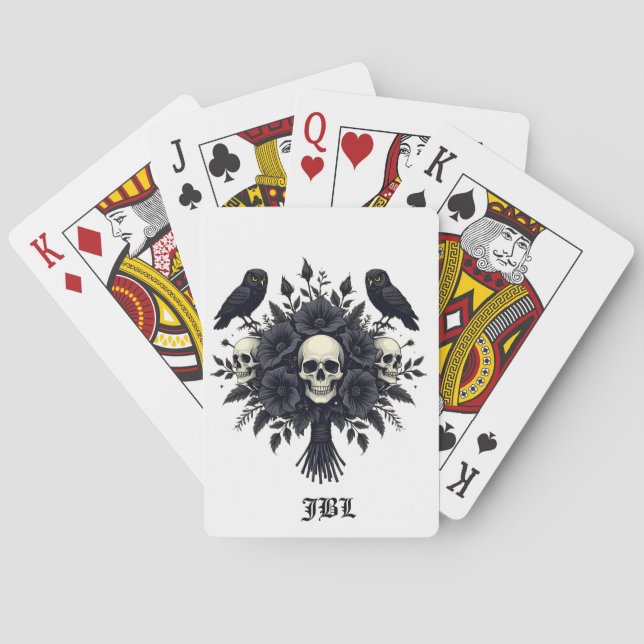 Goth Bouquet mit drei Skulls und zwei Owls Spielkarten (Rückseite)