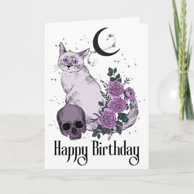 Goth Cat Gothic Birthday wünscht Karte (Vorderseite)