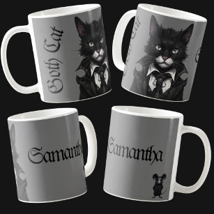 Goth cat with Mouse Personalisiert Name Dark Kaffeetasse