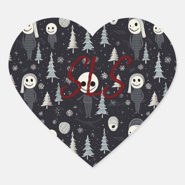 Goth Christmas Initial Herz-Aufkleber (Vorderseite)