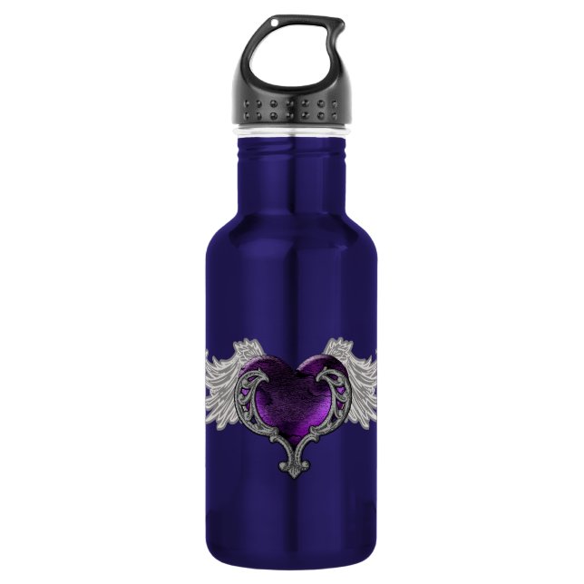 Goth Coeur pourpre avec Ange Ailes Bouteille d'eau (Devant)