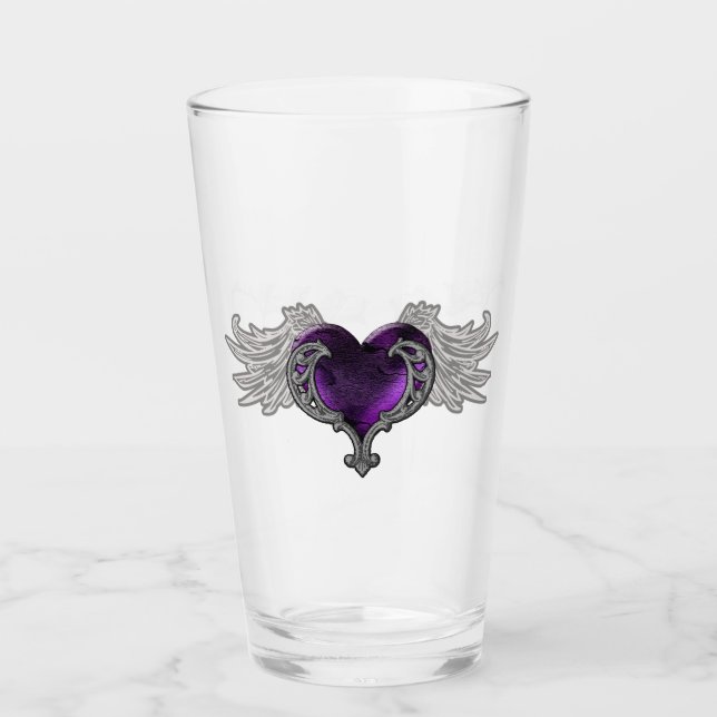 Goth coeur violet avec Angel ailes Coupe en verre (Devant)