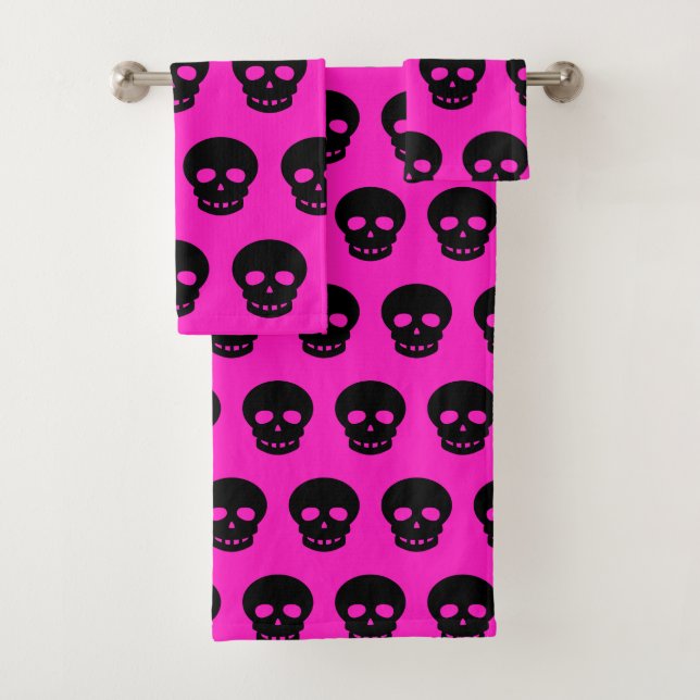 Goth coloré Noir Hot rose Motif crâne brillant (En situation)