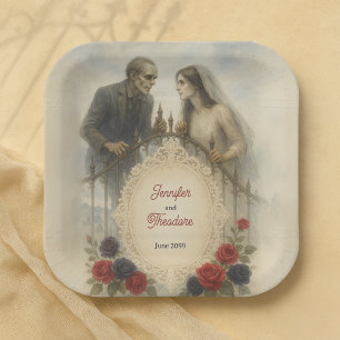 Goth Couple Zombie Halloween Wedding Pappteller