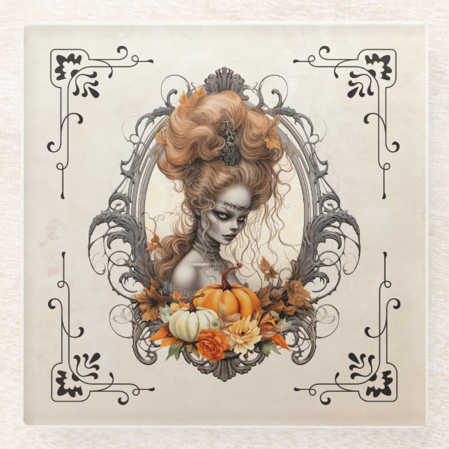 Goth Creepy Lady Pumpkins Glasuntersetzer (Vorderseite)