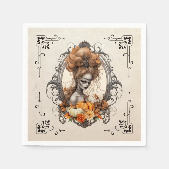 Goth Creepy Lady Pumpkins Serviette (Vorderseite)