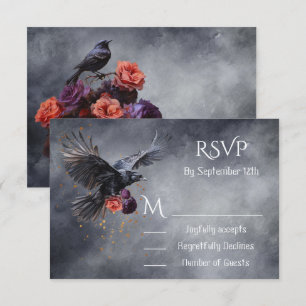 Goth Crow Floral Wedding Response Cards UAWG Einladung
