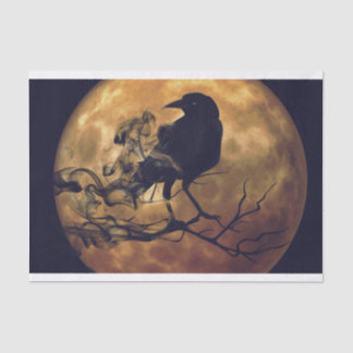 Goth Crow Orange Moon Decoupage Seidenpapier