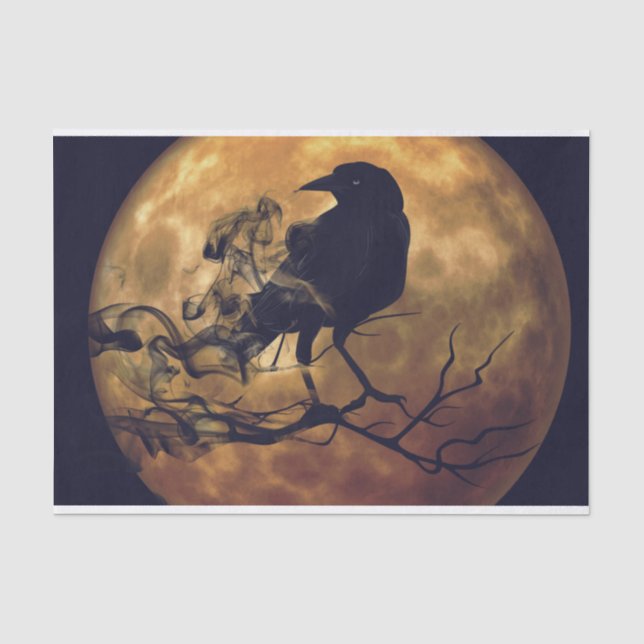 Goth Crow Orange Moon Decoupage Seidenpapier (Vorderseite)