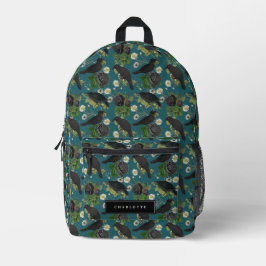 Goth Crows & Black Rose Tief Aquamarines Muster Bedruckter Rucksack