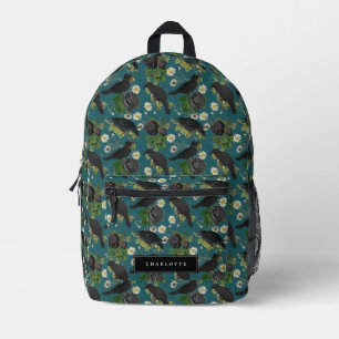 Goth Crows & Black Rose Tief Aquamarines Muster Bedruckter Rucksack