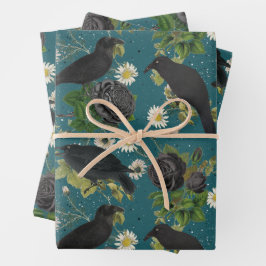 Goth Crows & Black Rose Tief Aquamarines Muster Geschenkpapier Set