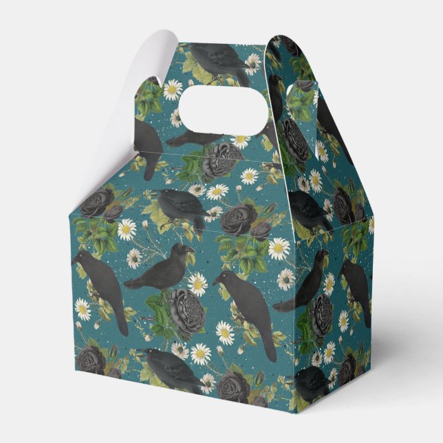 Goth Crows & Black Rose Tief Aquamarines Muster Geschenkschachtel (Vorderseite)