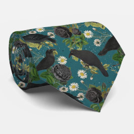 Goth Crows & Black Rose Tief Aquamarines Muster Krawatte