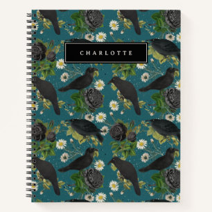 Goth Crows & Black Rose Tief Aquamarines Muster Notizbuch