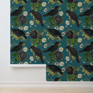 Goth Crows & Black Rose Tief Aquamarines Muster Tapete