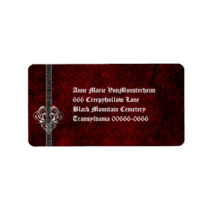 Goth Damask Étiquette de adresse de coeur en argen